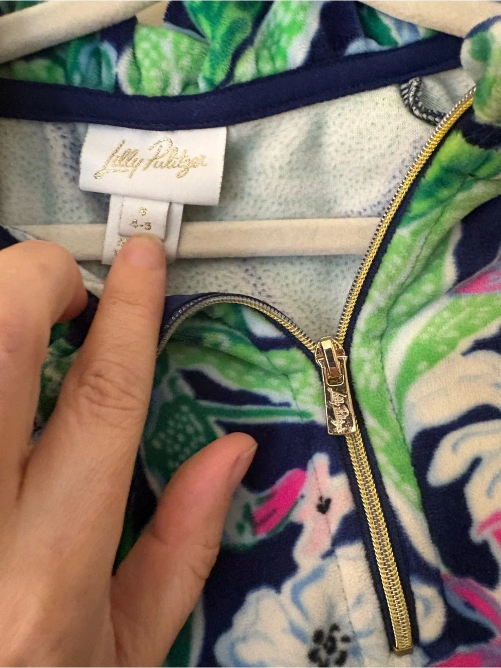 Lily Pulitzer Girls' Navy Floral Matching velour set (sweatshirt and pants)
